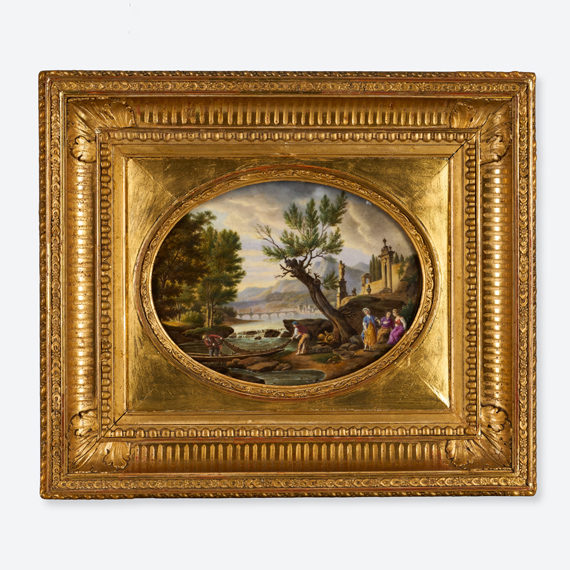 Plakieta porcelanowa „Krajobraz z rzeką i rybakami” wg obrazu Josepha Verneta